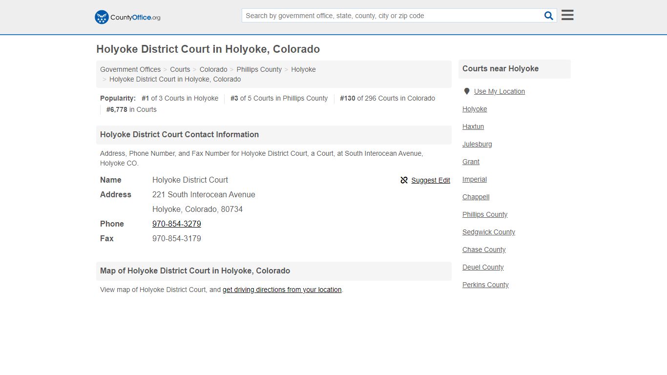Holyoke District Court - Holyoke, CO (Address, Phone, and Fax)