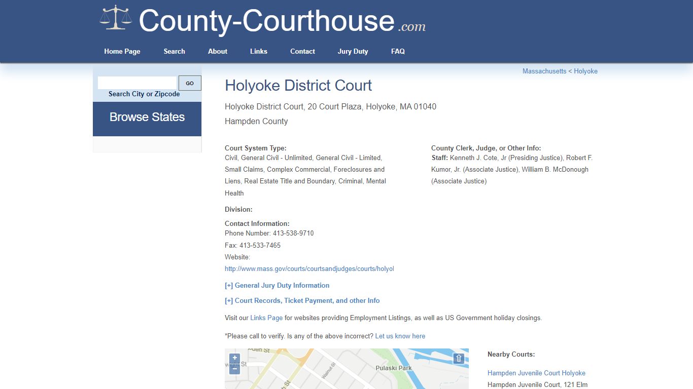Holyoke District Court in Holyoke, MA - Court Information