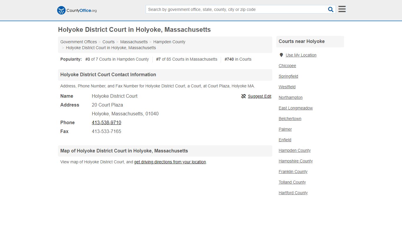 Holyoke District Court - Holyoke, MA (Address, Phone, and Fax)