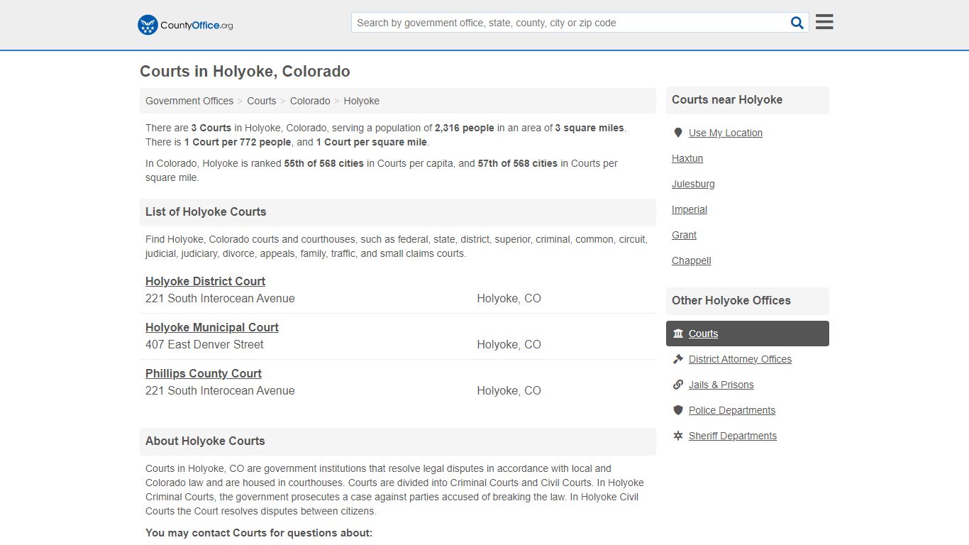 Courts - Holyoke, CO (Court Records & Calendars)